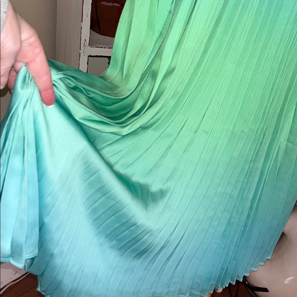 NWT Main Strip S Beautiful PleateBlue/Aqua/Teal Ombré Maxi Skirt. Fully lined. - Picture 3 of 6